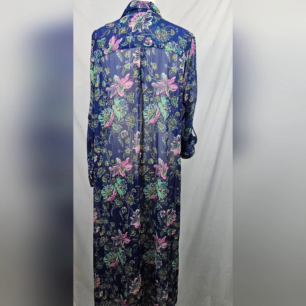 C Wonder By Christian Siriano Sheer Blue Floral Maxi Dress Sz 14 Coquette Fairy - Picture 2 of 8